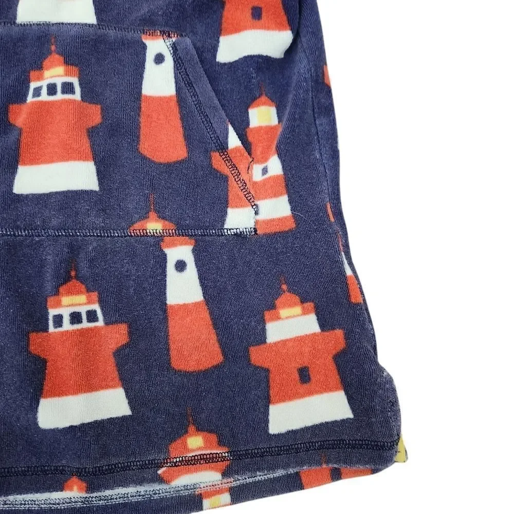 Mini Boden Kids Toweling Hooded Swim Coverup Terry Blue Lighthouse Print 9-10 Yr